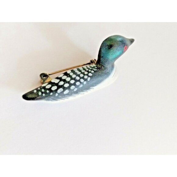 Hand Carved Bird Pin/Brooch (Canada Loon) Artist Russ Clark Ontario 2000 - Picture 7 of 8